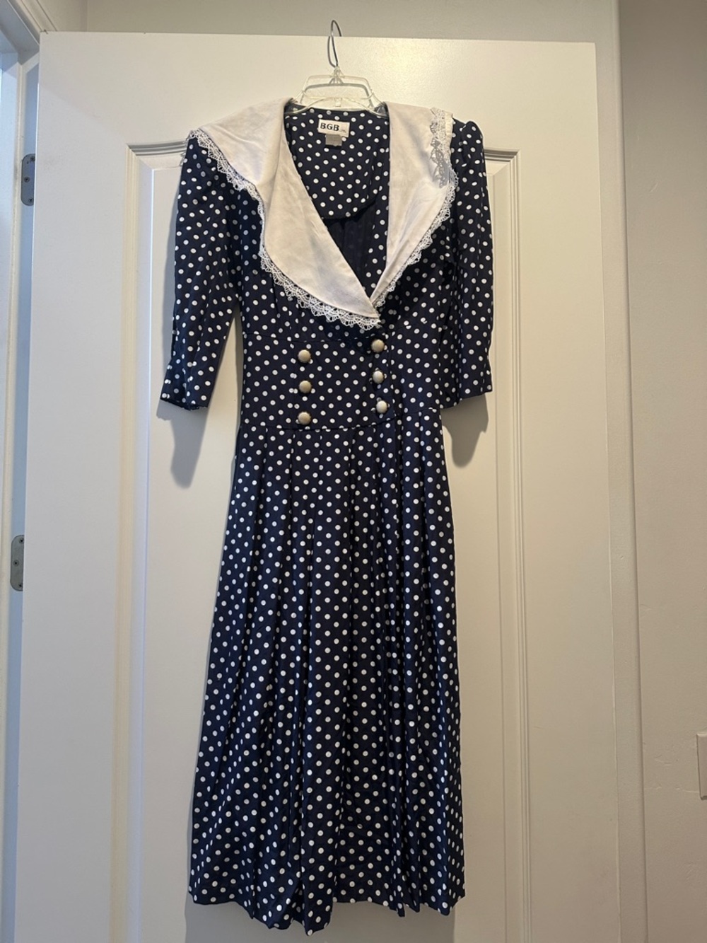 Vintage Polka Dot Midi Dress with Sailor Collar